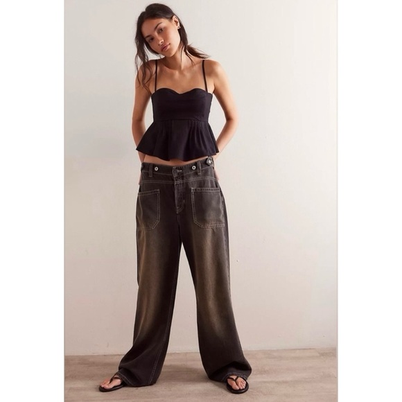 NWT Free People Palmer Cuffed Jeans Mid Rise Washed Black Denim 24 We The Free - Picture 11 of 13